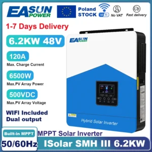 EASUN 4.2KW 6.2KW Hybrid Solar Inverter 48V MPPT120A Charger Pure Sine Wave Off Grid Inverter 24V 230V Battery Charger with WIFI - AliExpress 13 - Color : SMH III 6.2KW 48V WIFI