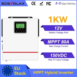 ECGSOLAX 1000W Hybrid Solar Inverter 12V Off V Grid Pure Sine invert Build in 80A MPPT Solar Charge Controller - AliExpress 13 - Output Voltage : 220-240V - Ships From : france - Input Voltage : 12V