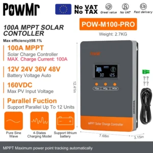 PowMr MPPT 100A 80A 60A 40A 30A 30A 20A Solar Charger Controller LCD Work With 12V 24V 36V 48V Lead-acid Lifepo4 Battery Solar Panel - AliExpress 13 - Color : MPPT 100A-Parallel - Ships From : GERMANY