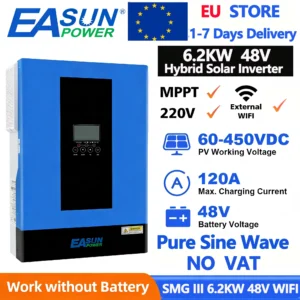 EASUN 6.2KW 48V Hybrid Solar Inverter 230V Pure Sine Off Grid Inverter 120A MPPT Solar Charge Controller for PV Panels EU Stock - AliExpress 13 - Color : 6.2KW 48V WIFI - Ships From : Poland