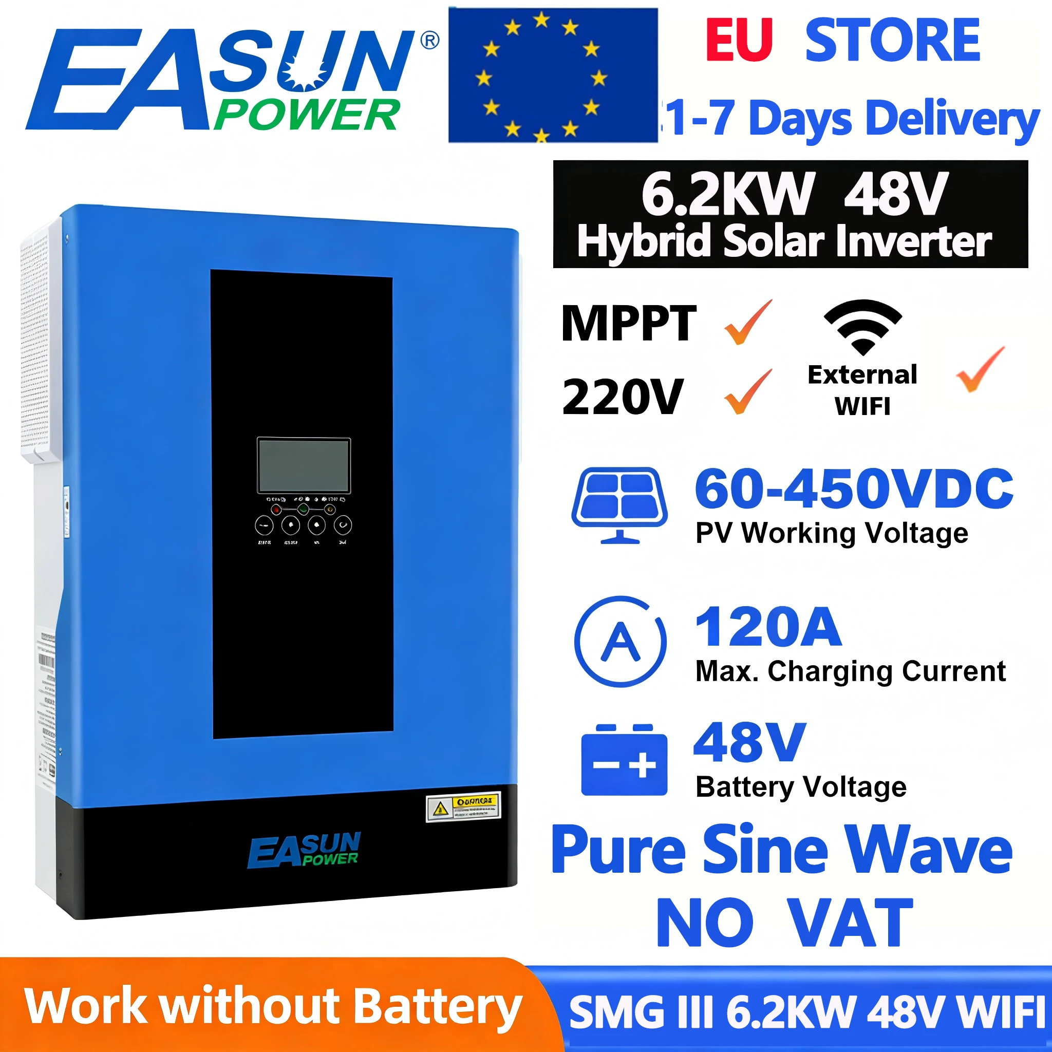 EASUN 6.2KW 48V Hybrid Solar Inverter 230V Pure Sine Off Grid Inverter 120A MPPT Solar Charge Controller for PV Panels EU Stock - AliExpress 13 - Color : 6.2KW 48V WIFI - Ships From : Poland