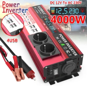 SUDOKEJI 3000W 4000W (MAX POWER)Power Inverter for Car Inverter RV Boat 500W 800W DC 12V 24V To 120V 220V EU US UK Global Socket - AliExpress 13 - Color : 800W-Red-4000W - Socket Type : Europe - Input Voltage : 12V - Output Voltage : 220V-230V 50Hz