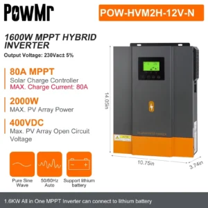 PowMr 1.6KW 3KW Hybrid Solar Inverter 12V 24V 220V Pure Sine Wave Inverter Off Grid with MPPT 80A Solar Charger Controller - AliExpress 13 - Color : 1.6KW 12V - Output Voltage : 220-240V - Ships From : france - Input Voltage : with WIFI