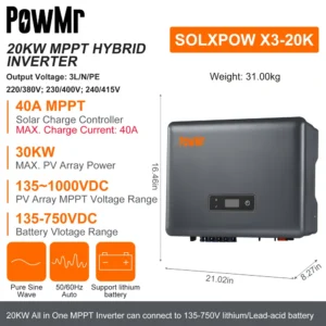 PowMr 12KW 20KW On/Off grid Three-Phase Solar Inverter Pure Sive wind Hybrid Energy Storage Machine for 135-V Battery IP65 - AliExpress 13 - Color : 20KW - Ships From : GERMANY