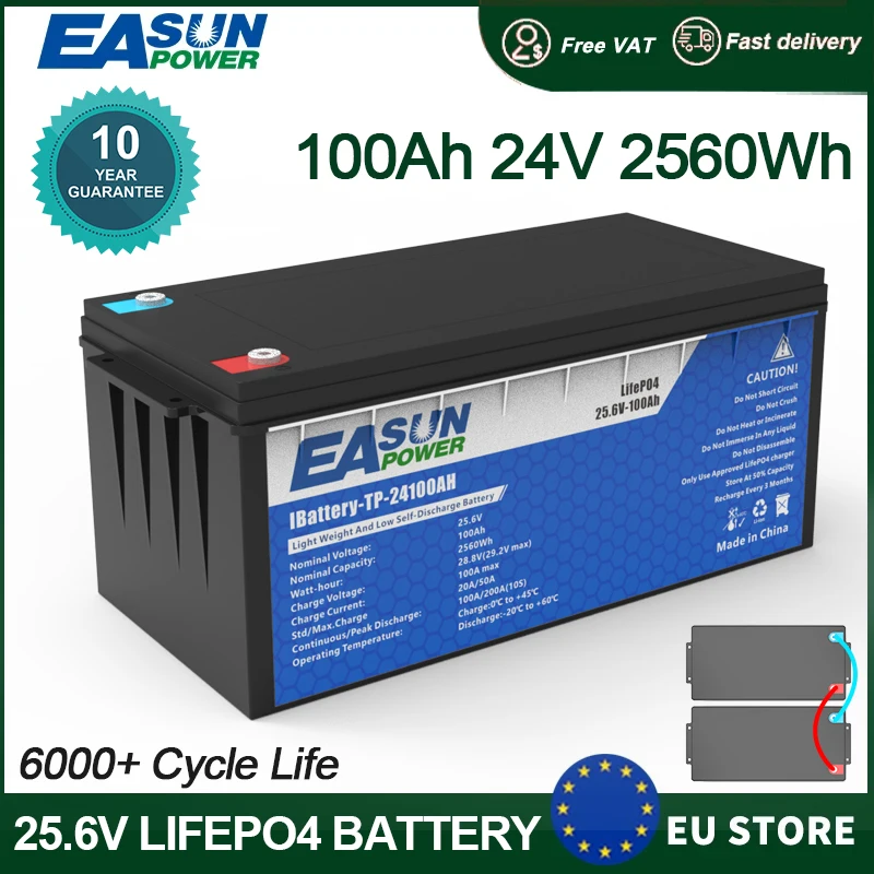 Easun Power Lifepo4 Battery 24V 100Ah Grade A 25.6V Cell Parallel and Customizable BMS +2000 Cycle Life Poland Stock for Storage - AliExpress 13 - Color : 12v 200ah