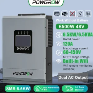 POWGROW 6500W Solar Hybrid Inverter Charger 48V 6500VA Battery 60V-500V Pure Sine Wave 220VAC 120A MPPT Solar Charge Controller - AliExpress 13 - Color : SMS-6.5KW-W - Output Voltage : 220V - Ships From : Poland - Input Voltage : 48V