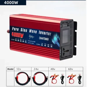 Inverter 12V 220V 2000W 3000W 4000W DC 12v/24v To AC 220v/110v Pure Sine Wave Power Supply Voltage Converter Car Solar Inverter - Color : 4000W - Socket Type : Universal - Input Voltage : 24V - Output Voltage : 220V 50HZ