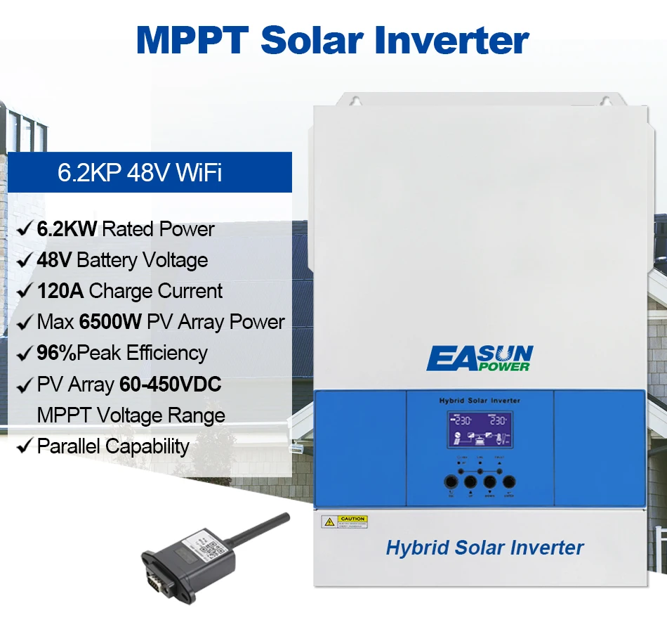 2KW 3.2KW 4KW 6.2KW Hybrid Solar Inverter 120A Mppt Charge 24V 48V 220V Pure Sine Wave Off Grid Wifi Inverter 500V - AliExpress 13 - Color : 2KW-WIFI - Ships From : spain - Image 5