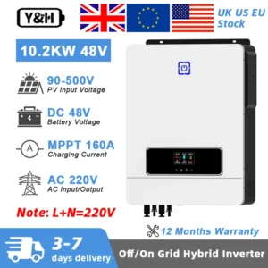 Y&H 10.2KW Hybrid Solar Inverter 48V 230V On/Off Grid Pure Sine Wave Inverter MPPT 160A Solar Battery Charger BMS WiFi - AliExpress 13 - Color : 10.2KW - Output Voltage : 220-240V - Ships From : GERMANY - Input Voltage : 48V