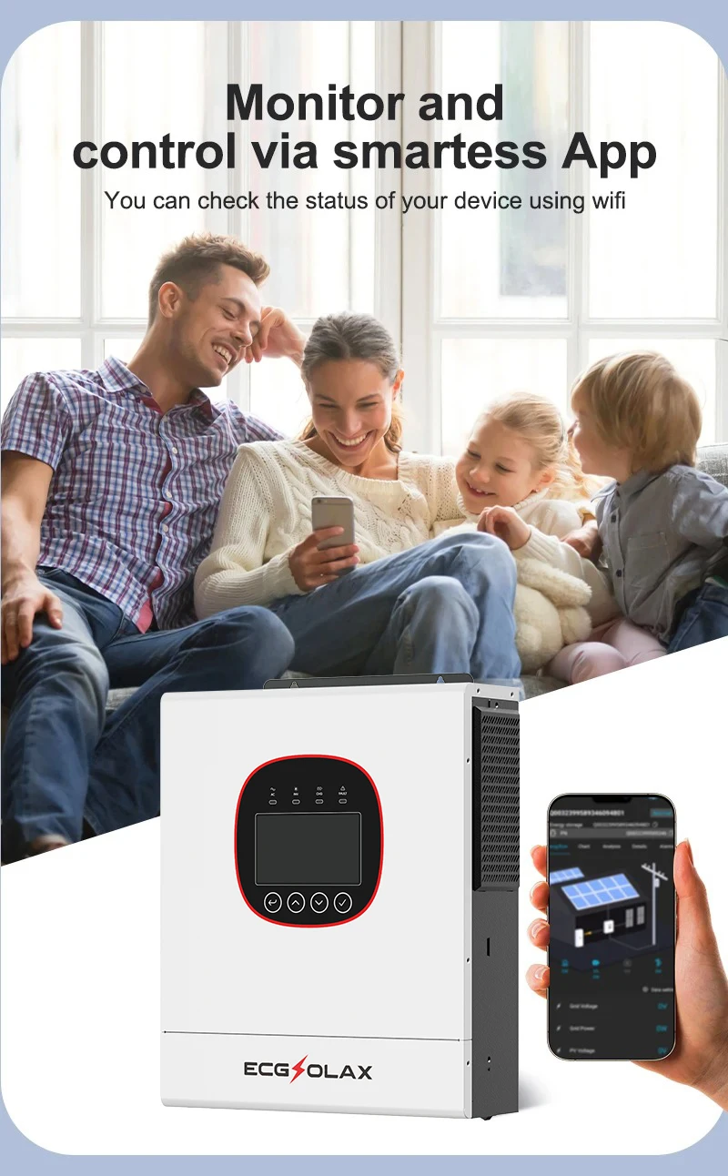 ECGSOLAX 6.5KW Solar Hybrid Inverter 48V 220Vac With MPPT 120A 160A Hybrid Solar Inverter Built-in WIFI - AliExpress 13 - Output Voltage : 220-240V - Ships From : france - Input Voltage : 48V - Image 5
