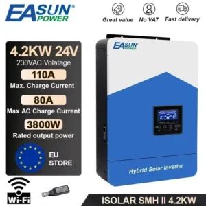 EASUN POWER 6.2KW 4.2KW 3.2KW 2.2KW Hybrid Solar Inverter 12V 24V 48V MPPT Off Grid Pure Sine Wave Inversor 120A MPPT Solar Battery Charger With WIFI - AliExpress 13 - Color : SMH-III-4.2KW-24V-WIFI - Ships From : PL