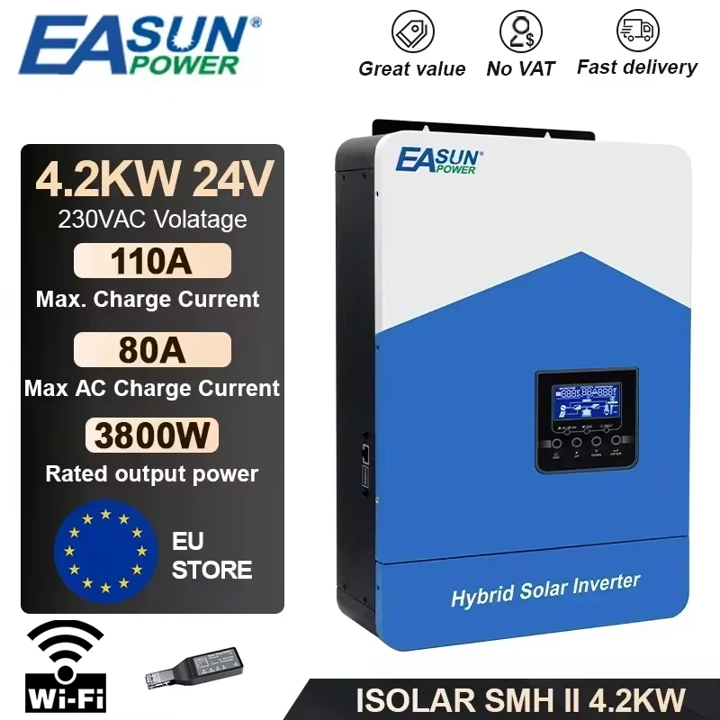 EASUN POWER 6.2KW 4.2KW 3.2KW 2.2KW Hybrid Solar Inverter 12V 24V 48V MPPT Off Grid Pure Sine Wave Inversor 120A MPPT Solar Battery Charger With WIFI - AliExpress 13 - Color : SMH-III-4.2KW-24V-WIFI - Ships From : PL