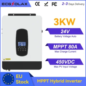 ECGSOLAX 3KW Hybrid Solar Inverter Off-Grid Pure Sine invert 24V Built in 80A MPPT Solar Charge Controller WIFI - AliExpress 13 - Output Voltage : 220-240V - Ships From : france - Input Voltage : 24V