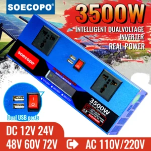 Smart Dual Voltage Inverter 3500W 12V/24V/48V/60V/72V to 220V/110V with Dual USB Ports and LCD Screen - AliExpress 13 - Color : 3000W - Socket Type : Universal - Input Voltage : 12V and 24V - Output Voltage : 220V