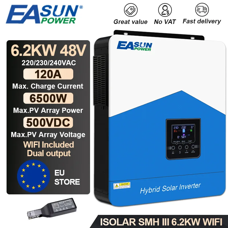 EASUN POWER 6.2KW 4.2KW 3.2KW 2.2KW Hybrid Solar Inverter 12V 24V 48V MPPT Off Grid Pure Sine Wave Inversor 120A MPPT Solar Battery Charger With WIFI - AliExpress 13 - Color : SMH-III-6.2KW-48V-WIFI - Ships From : PL