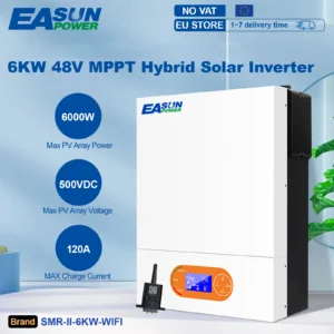 EASUN 6.2KW 4.2KW MPPT Hybrid Solar Inverter 48V PV Power 6500W Off Grid Built-in Solar Charger Controller 120A Pure Sine Wave - AliExpress 13 - Color : SMR-II-6.2KW-WIFI - Output Voltage : 220-240V - Ships From : france