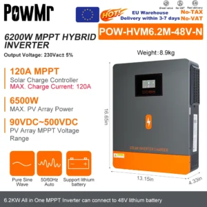 PowMr 6.2KW/4.2KW/3.2KW/2KW/2KW Hybrid Solar Inverters 48V 24V 12V 220VAC Photovoltaic Pure Sine Wave MPPT 120A 80A Solar Controller - AliExpress 13 - Color : 6.2KW 48V - Output Voltage : 220-240V - Ships From : france - Input Voltage : No WIFI