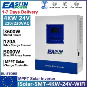 EASUN POWER 6.2KW 4KW 3.2KW 2KW Hybrid Solar Inverter 48V 24V 12V 220VAC Built-In 120A MPPT Solar Controller PV Input 500VAC Pure Sine Wave Off Grid Inverter With WIFI BMS EU Stock No Tax - AliExpress 13 - Color : SMT 4KW 24V WIFI - Ships From : PL