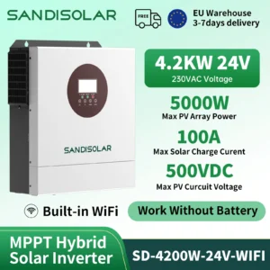 SANDI 4.2KW Hybrid Solar Inverter Off Grid Pure Sine Wave MPPT inversor 24V 220V 100A Solar Charger for Photovoltaic PV 500VDC - AliExpress 13 - Color : SD-4.2KW-24V-WIFI - Output Voltage : 220-240V - Ships From : Poland - Input Voltage : 24V