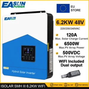 Easun Power 6.2kw 4.2kw 3.2kw 2.2kw 12v 24v 48v MPPT Hybrid Off Grid Pure Sine Wave 80a 110a 230v 50/60hz Solar Inverter Charger - AliExpress 13 - Color : 6.2kw 48v wifi - Ships From : PL