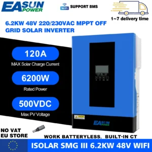 EASUN POWER 3.2KW 4KW 24V Hybrid Solar Inverter 11KW 6.2KW 48V 220V 2KW 12V MPPT Pure Sine Off Grid Inverter With BMS & WIFI - AliExpress 13 - Color : SMG-III-6.2KW 48V WIFI - Output Voltage : 220-240V - Ships From : PL