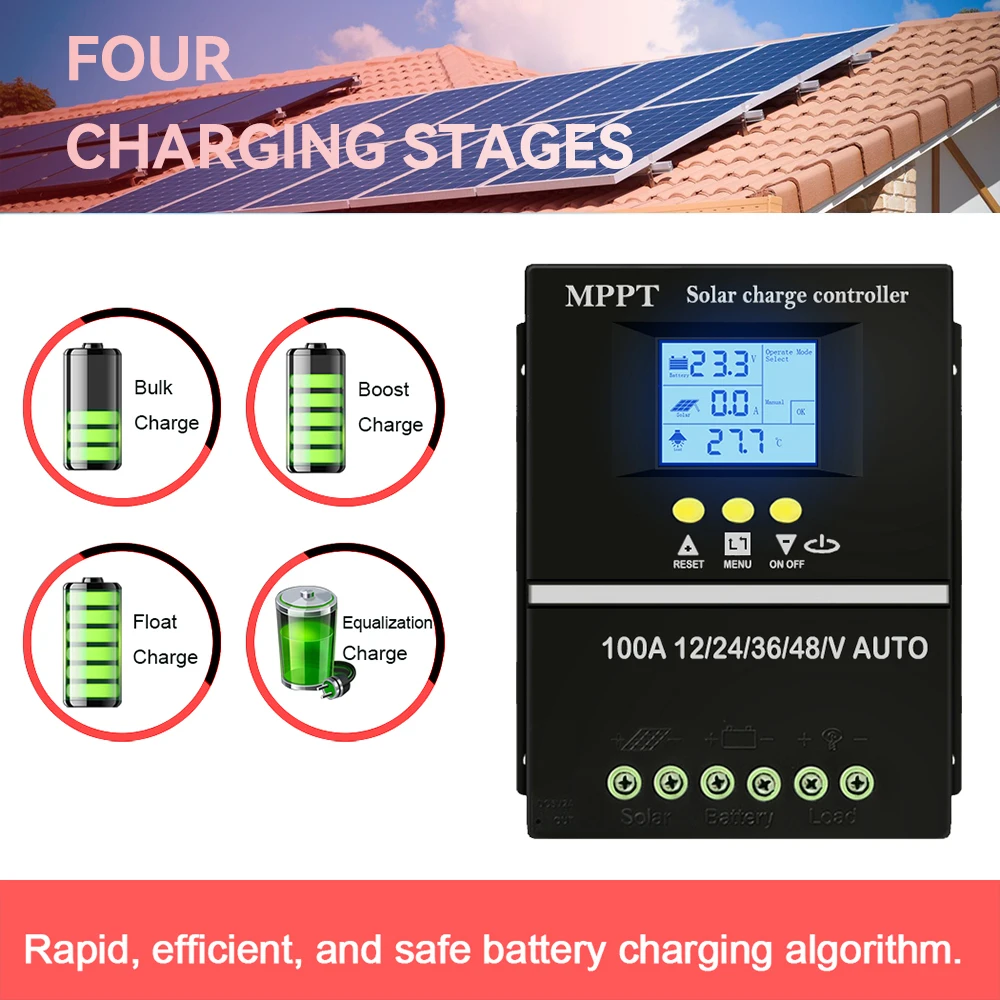 ECGSOLAX 100A 40A 60A 80A MPPT Solar Charge Controller 12V 24V 36V 48V With Dual USB Solar Panel Regulator Charging Controller - AliExpress 13 - Current : 100A - Rated Voltage : 12V 24V 36V 48V - Ships From : france - Image 4