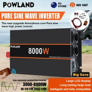 POWLAND Pure Sine Wave Inverter 8KW 6KW 5KW 4KW 3KW DC 12V 24V To AC 220V 50Hz Portable Power Converter With Remote Controller - AliExpress 34 - Color Name : 12V 4000W EU - Ships From : Poland