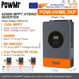 PowMr 6.2KW/4.2KW/3.2KW/2KW/2KW Hybrid Solar Inverters 48V 24V 12V 220VAC Photovoltaic Pure Sine Wave MPPT 120A 80A Solar Controller - AliExpress 13 - Color : 6.2KW 48V-Parallel - Output Voltage : 220-240V - Ships From : france - Input Voltage : No WIFI
