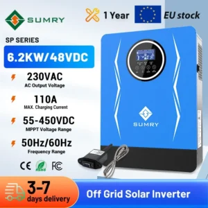 Sumry Off Grid 6200W Hybrid Solar Inverter Pv Range 55-450v Pure Sine Wave Inverter with Wifl MPPT 110A Solar Charger 220/230V - AliExpress 13 - Color : 6.2kw with WIFI - Output Voltage : 230V - Ships From : Poland - Input Voltage : 48V