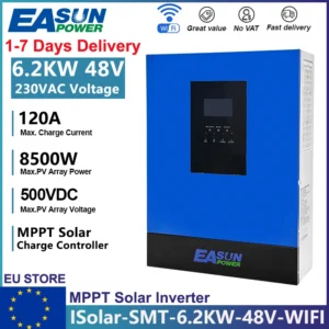 EASUN POWER 6.2KW 4KW 3.2KW 2KW Hybrid Solar Inverter 48V 24V 12V 220VAC Built-In 120A MPPT Solar Controller PV Input 500VAC Pure Sine Wave Off Grid Inverter With WIFI BMS EU Stock No Tax - AliExpress 13 - Color : SMT 6.2KW 48V WIFI - Ships From : PL