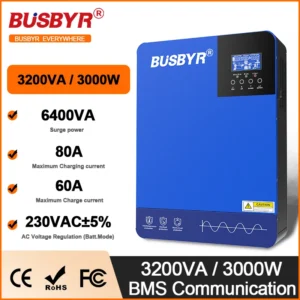 4.2KW 6.2KW Hybrid Solar Inverters 24V 48V 230V Pure Sine Wave Off Grid MPPT 100A/120A Solar Charge Controller For Solar Panels - AliExpress 13 - Color : 3200W  24V Blue - Output Voltage : 220-240VAC - Input Voltage : Without WIFI
