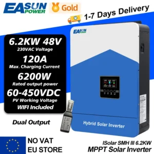 EASUN 6200VA 6200W Hybrid Solar Inverter 48VDC MPPT 80A 450VDC PV Input Pure Sine Wave Inversor with WIFI Support BMS - AliExpress 13 - Color : 6.2KW 48V WIFI - Ships From : PL