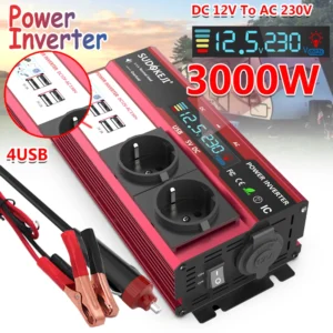 SUDOKEJI 3000W 4000W (MAX POWER)Power Inverter for Car Inverter RV Boat 500W 800W DC 12V 24V To 120V 220V EU US UK Global Socket - AliExpress 13 - Color : 500W-Red-3000W - Socket Type : Europe - Input Voltage : 12V - Output Voltage : 220V-230V 50Hz