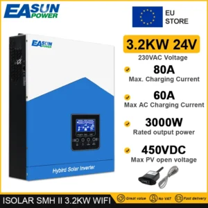 Easun Power 6.2kw 4.2kw 3.2kw 2.2kw 12v 24v 48v MPPT Hybrid Off Grid Pure Sine Wave 80a 110a 230v 50/60hz Solar Inverter Charger - AliExpress 13 - Color : 3.2kw 24v wifi - Ships From : PL