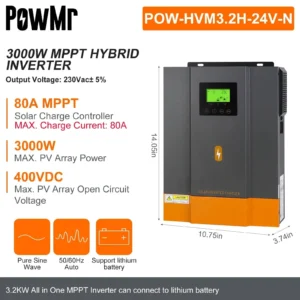 PowMr 1.6KW 3KW Hybrid Solar Inverter 12V 24V 220V Pure Sine Wave Inverter Off Grid with MPPT 80A Solar Charger Controller - AliExpress 13 - Color : 3KW 24V - Output Voltage : 220-240V - Ships From : france - Input Voltage : without WIFI