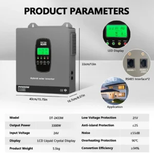 DATOUBOSS 24V 3300W Solar Hybrid Inverter 5000W PV 120A MPPT Fast Charging 10ms UPS Transfer Time Pure Sine Wave for Home Backup - AliExpress 13 - Color : DT-2433M-A-EU - Output Voltage : 220-240V - Ships From : GERMANY - Input Voltage : 24V