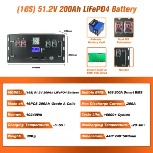 EU PL Stock 48V 300Ah Lithium LiFePO4 Battery Pack 15Kwh 100Ah 120Ah 200Ah 400Ah Built-in 200A BMS 6000+ Cycle For Solar System - AliExpress  - Color : 51.2V 200Ah Pack - Ships From : China Mainland