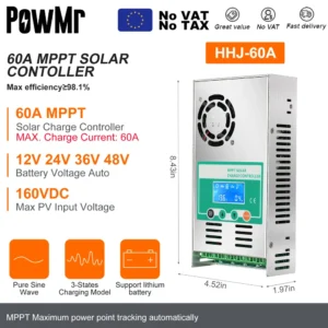 PowMr MPPT 100A 80A 60A 40A 30A 30A 20A Solar Charger Controller LCD Work With 12V 24V 36V 48V Lead-acid Lifepo4 Battery Solar Panel - AliExpress 13 - Color : MPPT 60A - Ships From : GERMANY
