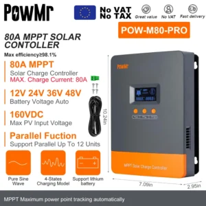 PowMr MPPT 100A 80A 60A 40A 30A 30A 20A Solar Charger Controller LCD Work With 12V 24V 36V 48V Lead-acid Lifepo4 Battery Solar Panel - AliExpress 13 - Color : 80A-Parallel MPPT - Ships From : GERMANY