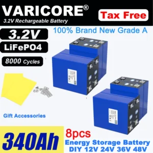3.2V 360Ah 340Ah Lifepo4 Rechargeable Battery Lithium Iron Phosphate Travel Solar RV Campers 12v 24v batteries Grade A Tax Free - Color : 3.2V 340Ah 8pcs