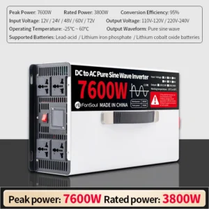 10000W Pure Sine Wave Off Grid Inverter DC 12V 24V 48V 60V 72V to AC 110V 120V 220V 240V 10KW Inverters For Home Car Battery - AliExpress 13 - Color : Peak 7600W - Output Voltage : 110-120V - Input Voltage : 60V