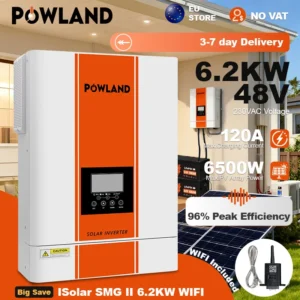POWLAND 6500W Solar Hybrid Inverter Charger 48V 6200VA Battery 60V-500V Pure Sine Wave 220VAC 110A MPPT Solar Charge Controller - AliExpress 13 - Color : ISolar-SMG-II-6.2KW-WIFI - Ships From : france