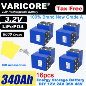 3.2V 360Ah 340Ah Lifepo4 Rechargeable Battery Lithium Iron Phosphate Travel Solar RV Campers 12v 24v batteries Grade A Tax Free - Color : 3.2V 340Ah 16pcs
