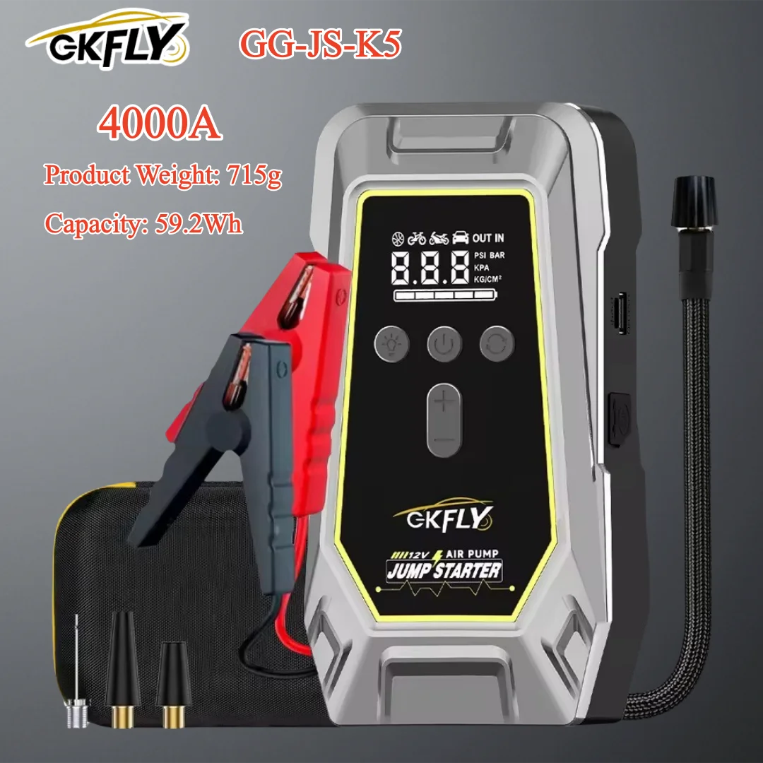 4 In 1 Car Jump Starter Pump Air Compressor 4000A Starting Device Booster 59.2Wh Power Bank 12V Digital Tire Inflator 150PSI - AliExpress 34 - Color : 4000A GG-JS-K5 - Ships From : spain